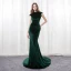 Modern / Fashion Dark Green Suede Pierced Evening Dresses  2018 Trumpet / Mermaid High Neck Sleeveless Sequins Court Train Backless Formal Dresses