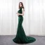 Modern / Fashion Dark Green Suede Pierced Evening Dresses  2018 Trumpet / Mermaid High Neck Sleeveless Sequins Court Train Backless Formal Dresses