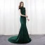 Modern / Fashion Dark Green Suede Pierced Evening Dresses  2018 Trumpet / Mermaid High Neck Sleeveless Sequins Court Train Backless Formal Dresses
