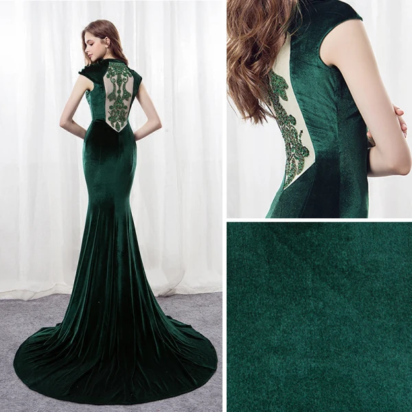 Modern / Fashion Dark Green Suede Pierced Evening Dresses 2018 Trumpet / Mermaid High Neck Sleeveless Sequins Court Train Backless Formal Dresses