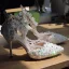 Charmant Blanche En Dentelle Fleur Perle Chaussure De Mariée 2022 T-Strap Faux Diamant 9 cm Talons Aiguilles À Bout Pointu Mariage Talons Hauts