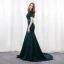 Modern / Fashion Dark Green Evening Dresses  2018 Trumpet / Mermaid V-Neck Short Sleeve Rhinestone Sash Sweep Train Formal Dresses