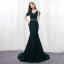 Modern / Fashion Dark Green Evening Dresses  2018 Trumpet / Mermaid V-Neck Short Sleeve Rhinestone Sash Sweep Train Formal Dresses