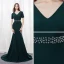 Modern / Fashion Dark Green Evening Dresses  2018 Trumpet / Mermaid V-Neck Short Sleeve Rhinestone Sash Sweep Train Formal Dresses