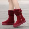 Modern / Fashion Snow Boots 2017 Khaki Leather Mid Calf Suede Zipper Buckle Casual Winter Flat Womens Boots