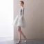 Sexy Grey Pierced Homecoming Graduation Dresses 2018 A-Line / Princess High Neck 1/2 Sleeves Lace Appliques Flower Pearl Rhinestone Short Ruffle