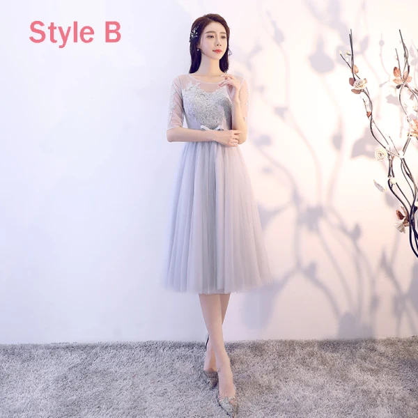 Abordable Gris Transparentes Robe Demoiselle D'honneur 2018 Princesse Appliques En Dentelle Noeud Ceinture Thé Longueur Volants Dos Nu Robe Pour Mariage