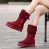Modern / Fashion Snow Boots 2017 Khaki Leather Mid Calf Suede Zipper Buckle Casual Winter Flat Womens Boots