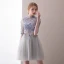 Sexy Grey Pierced Homecoming Graduation Dresses 2018 A-Line / Princess High Neck 1/2 Sleeves Lace Appliques Flower Pearl Rhinestone Short Ruffle