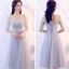 Abordable Gris Transparentes Robe Demoiselle D'honneur 2018 Princesse Appliques En Dentelle Noeud Ceinture Thé Longueur Volants Dos Nu Robe Pour Mariage