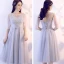 Abordable Gris Transparentes Robe Demoiselle D'honneur 2018 Princesse Appliques En Dentelle Noeud Ceinture Thé Longueur Volants Dos Nu Robe Pour Mariage