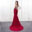 Sexy Burgundy Evening Dresses  2018 Trumpet / Mermaid Halter Strapless Sleeveless Beading Rhinestone Court Train Backless Formal Dresses