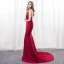 Sexy Burgundy Evening Dresses  2018 Trumpet / Mermaid Halter Strapless Sleeveless Beading Rhinestone Court Train Backless Formal Dresses