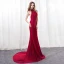 Sexy Burgundy Evening Dresses  2018 Trumpet / Mermaid Halter Strapless Sleeveless Beading Rhinestone Court Train Backless Formal Dresses