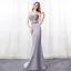 Sexy Gris Robe De Soirée 2018 Trompette / Sirène Bretelles Spaghetti Sans Manches Faux Diamant Perlage Cristal Noeud Ceinture Train De Balayage Dos Nu Robe De Ceremonie