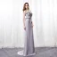 Sexy Gris Robe De Soirée 2018 Trompette / Sirène Bretelles Spaghetti Sans Manches Faux Diamant Perlage Cristal Noeud Ceinture Train De Balayage Dos Nu Robe De Ceremonie