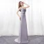Sexy Gris Robe De Soirée 2018 Trompette / Sirène Bretelles Spaghetti Sans Manches Faux Diamant Perlage Cristal Noeud Ceinture Train De Balayage Dos Nu Robe De Ceremonie