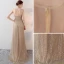 Sparkly Gold Evening Dresses  2017 A-Line / Princess Scoop Neck Sleeveless Beading Rhinestone Sequins Pearl Sash Floor-Length / Long Pierced Formal Dresses