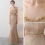 Sparkly Gold Evening Dresses  2017 A-Line / Princess Scoop Neck Sleeveless Beading Rhinestone Sequins Pearl Sash Floor-Length / Long Pierced Formal Dresses