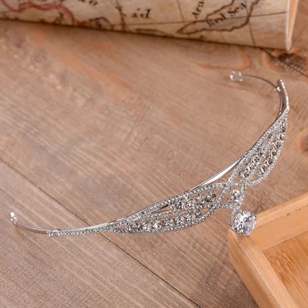 Snygga / Fina Silver Rhinestone Tiara Brudsmycken 2022 Legering Bröllop Tillbehör