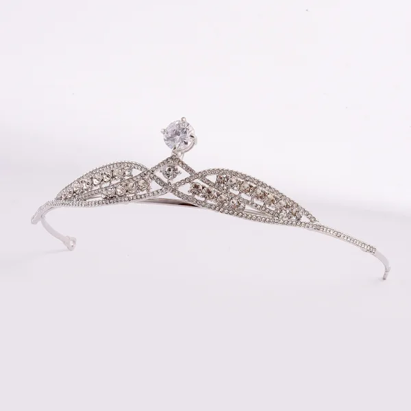 Snygga / Fina Silver Rhinestone Tiara Brudsmycken 2022 Legering Bröllop Tillbehör