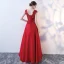 Chic / Belle Rouge Robe De Soirée 2017 Princesse Encolure Dégagée Sans Manches Appliques En Dentelle Perlage Noeud Ceinture Longue Dos Nu Robe De Ceremonie
