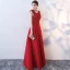 Chic / Belle Rouge Robe De Soirée 2017 Princesse Encolure Dégagée Sans Manches Appliques En Dentelle Perlage Noeud Ceinture Longue Dos Nu Robe De Ceremonie