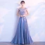 Elegant Sky Blue Prom Dresses 2017 A-Line / Princess Scoop Neck Sleeveless Appliques Lace Rhinestone Floor-Length / Long Backless Formal Dresses