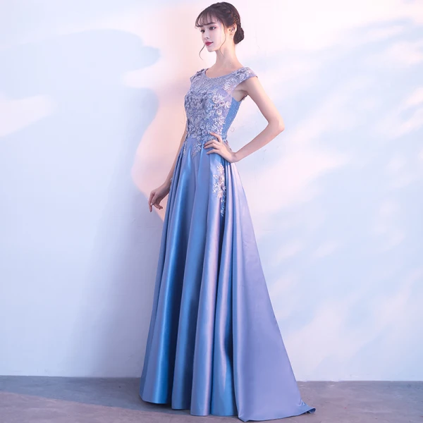 Elegant Sky Blue Prom Dresses 2017 A-Line / Princess Scoop Neck Sleeveless Appliques Lace Rhinestone Floor-Length / Long Backless Formal Dresses