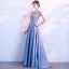Elegant Sky Blue Prom Dresses 2017 A-Line / Princess Scoop Neck Sleeveless Appliques Lace Rhinestone Floor-Length / Long Backless Formal Dresses