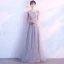 Chic / Belle Gris Robe De Bal 2017 Princesse Encolure Dégagée Sans Manches Appliques En Dentelle Longue Dos Nu Robe De Ceremonie