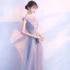 Chic / Belle Gris Robe De Bal 2017 Princesse Encolure Dégagée Sans Manches Appliques En Dentelle Longue Dos Nu Robe De Ceremonie