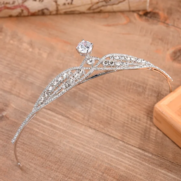 Snygga / Fina Silver Rhinestone Tiara Brudsmycken 2022 Legering Bröllop Tillbehör