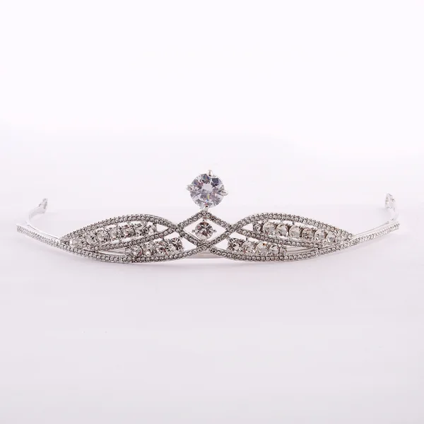 Snygga / Fina Silver Rhinestone Tiara Brudsmycken 2022 Legering Bröllop Tillbehör