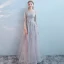 Modern / Fashion Grey Evening Dresses  2017 A-Line / Princess Scoop Neck Long Sleeve Appliques Lace Rhinestone Floor-Length / Long Backless Pierced Formal Dresses