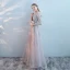 Modern / Fashion Grey Evening Dresses  2017 A-Line / Princess Scoop Neck Long Sleeve Appliques Lace Rhinestone Floor-Length / Long Backless Pierced Formal Dresses