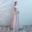 Modern / Fashion Grey Evening Dresses  2017 A-Line / Princess Scoop Neck Long Sleeve Appliques Lace Rhinestone Floor-Length / Long Backless Pierced Formal Dresses