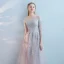 Modern / Fashion Grey Evening Dresses  2017 A-Line / Princess Scoop Neck Long Sleeve Appliques Lace Rhinestone Floor-Length / Long Backless Pierced Formal Dresses