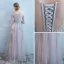 Modern / Fashion Grey Evening Dresses  2017 A-Line / Princess Scoop Neck Long Sleeve Appliques Lace Rhinestone Floor-Length / Long Backless Pierced Formal Dresses