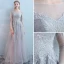 Modern / Fashion Grey Evening Dresses  2017 A-Line / Princess Scoop Neck Long Sleeve Appliques Lace Rhinestone Floor-Length / Long Backless Pierced Formal Dresses