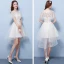 Hög Låg Champagne Tärnklänningar 2018 Prinsessa Appliqués Blomma Rosett Skärp Asymmetrisk Ruffle Halterneck Klänning Till Bröllop
