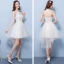 Hög Låg Champagne Tärnklänningar 2018 Prinsessa Appliqués Blomma Rosett Skärp Asymmetrisk Ruffle Halterneck Klänning Till Bröllop