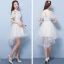Hög Låg Champagne Tärnklänningar 2018 Prinsessa Appliqués Blomma Rosett Skärp Asymmetrisk Ruffle Halterneck Klänning Till Bröllop