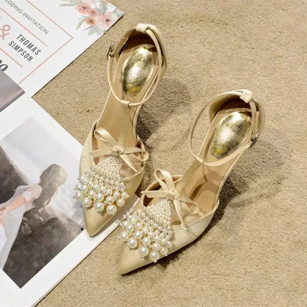 Fashion Black Prom Womens Sandals 2020 Leather Bow T-Strap Pearl Rhinestone 9 cm Stiletto Heels Pointed Toe Sandals