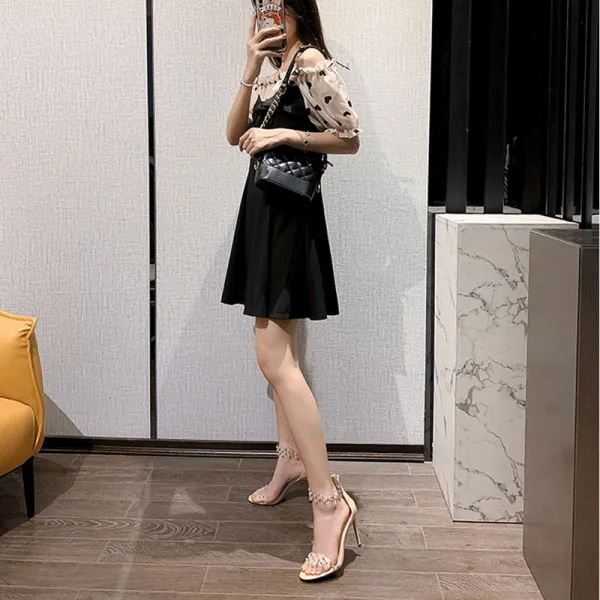 Transparent Sexy Noire Vêtement de rue Rivet Sandales Femme 2020 Cuir 10 cm Talons Aiguilles Peep Toes / Bout Ouvert Sandales