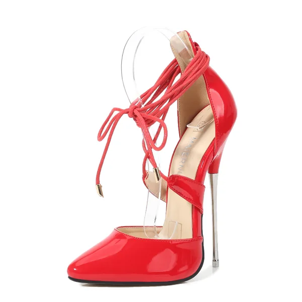 Sexy Schwarz Karneval Club Sandalen Damen 2020 Knöchelriemen 16 cm Stilettos Spitzschuh Sandaletten