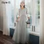 Chinese style Elegant Blushing Pink Embroidered Bridesmaid Dresses 2021 A-Line / Princess Scoop Neck 3/4 Sleeve Floor-Length / Long Wedding Party Dresses