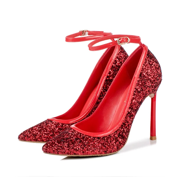 Scintillantes Noire Soirée Paillettes Escarpins 2020 Bride Cheville 12 cm Talons Aiguilles À Bout Pointu Escarpins