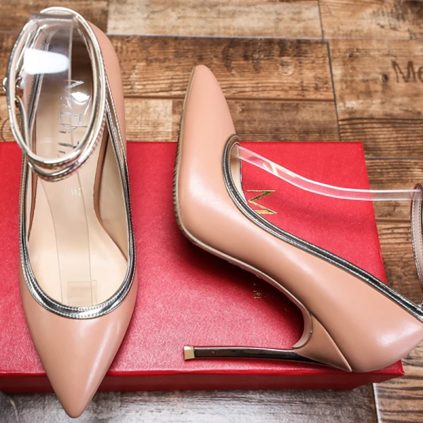 Fine Aprikos Aften Pumps 2020 Ankelstropp 12 cm Stiletthæler Spisse Pumps