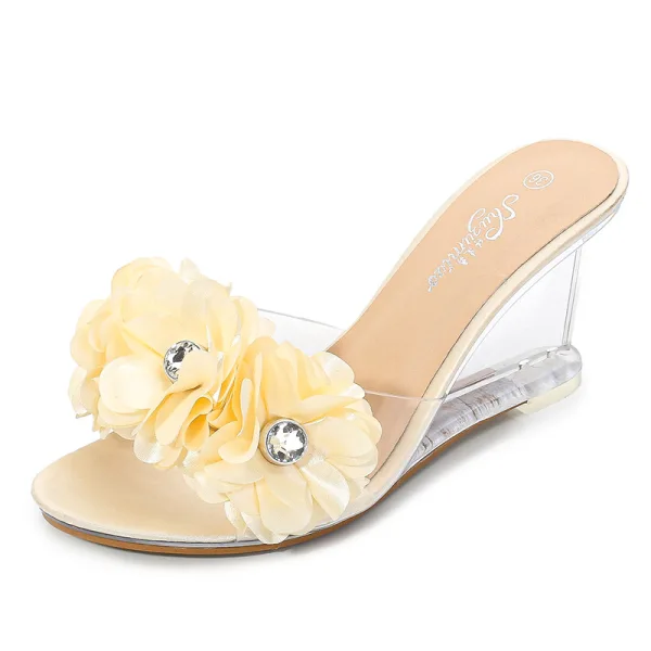 Simple Noire Vêtement de rue Sandales Femme 2020 Appliques Faux Diamant 8 cm Compensées Peep Toes / Bout Ouvert Sandales